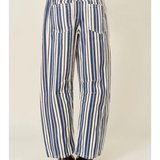 navy stripe barrel pants