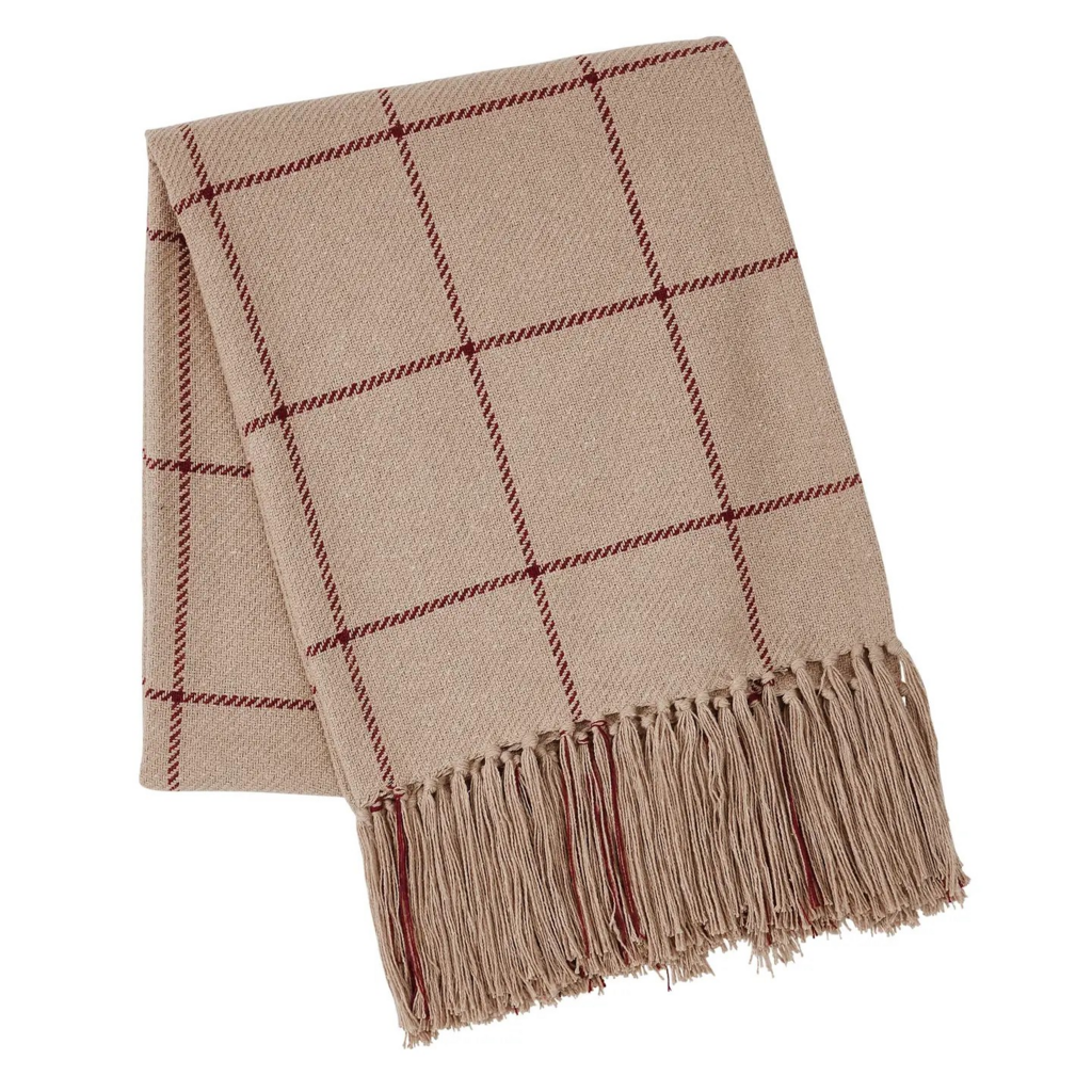 Windowpane Throw Blanket Tan Burgundy 50x60