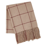 Windowpane Throw Blanket Tan Burgundy 50x60