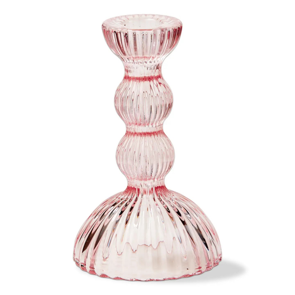 Pink Soda Lime Glass Taper Holder Large