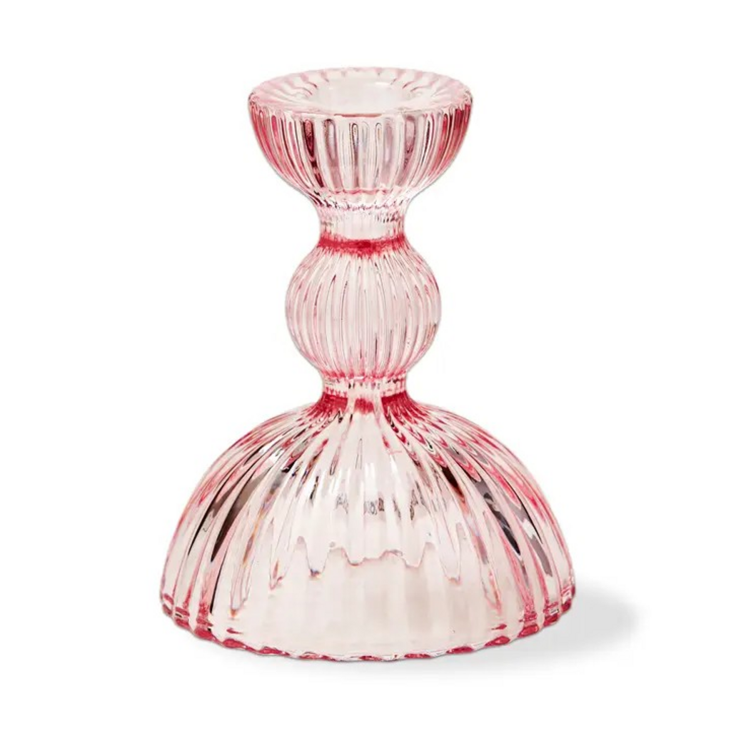 Pink Soda Lime Glass Taper Holder Small