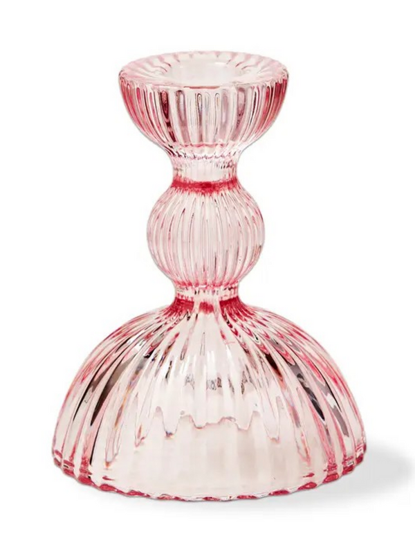 Pink Soda Lime Glass Taper Holder Small