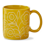 Yellow Stoneware Everyday Mug With Floral Pattern