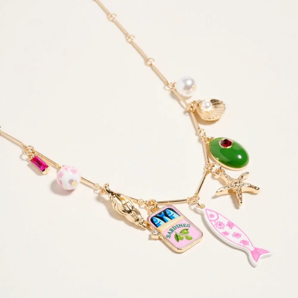 18" sea life coastal charm necklace in gold and pink