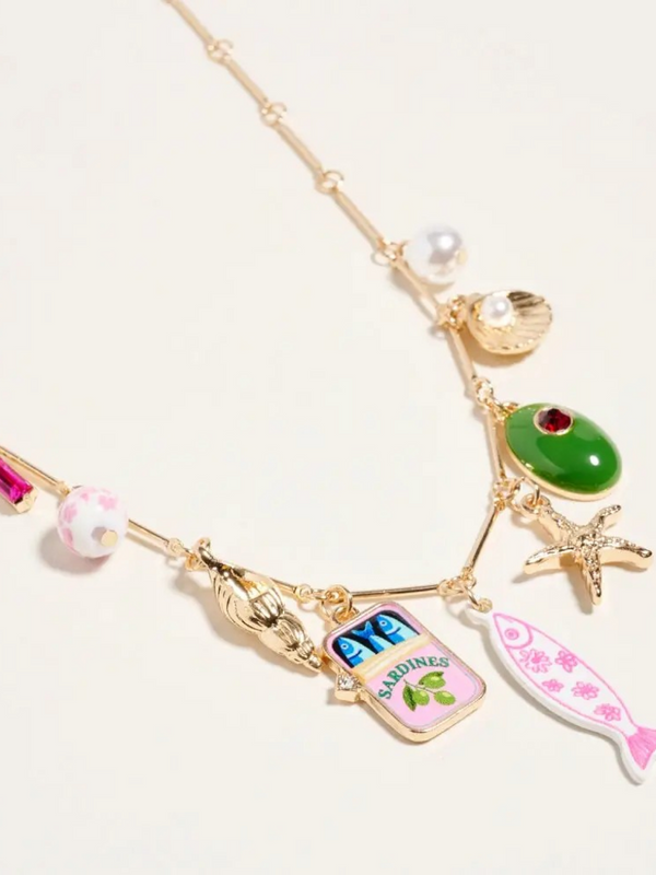 18" sea life coastal charm necklace in gold and pink