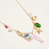 18" sea life coastal charm necklace in gold and pink