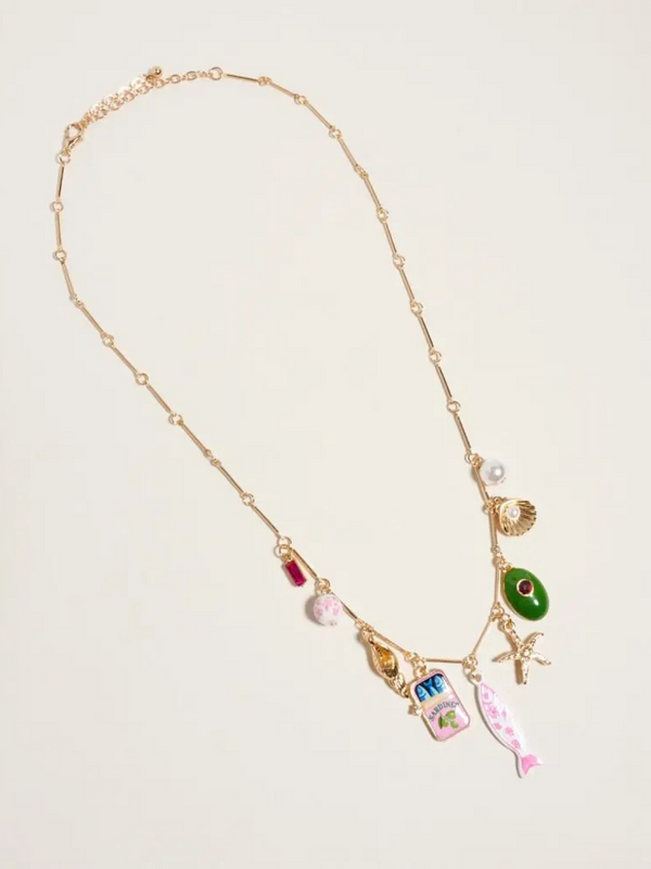 18" sea life coastal charm necklace in gold and pink