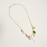 18" sea life coastal charm necklace in gold and pink