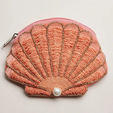 coral seashell beaded coin purse with pearl accent