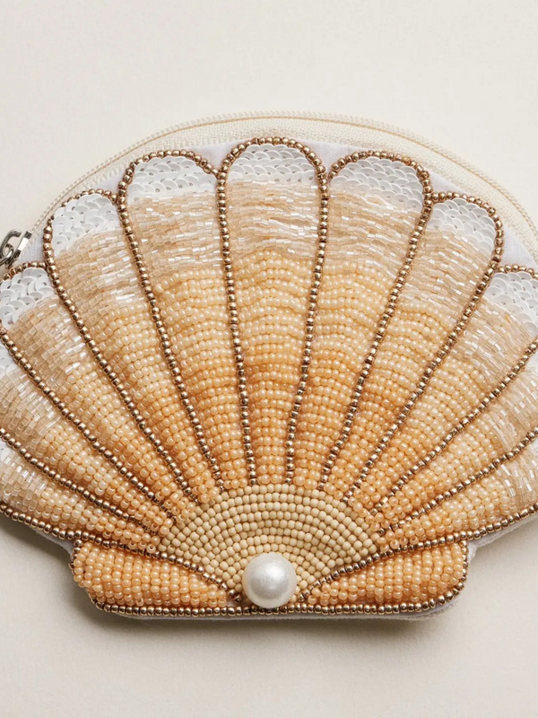 natural seashell beaded coin purse with pearl accent