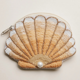 natural seashell beaded coin purse with pearl accent