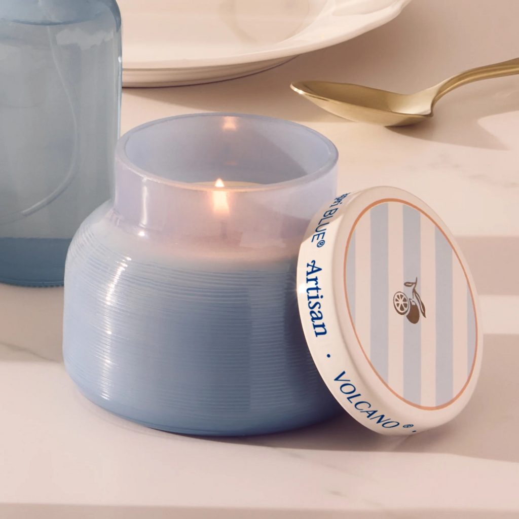 blue artisan petite volcano candle
