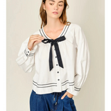 off white baby doll ribbon button down blouse