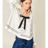 off white baby doll ribbon button down blouse