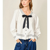 off white baby doll ribbon button down blouse