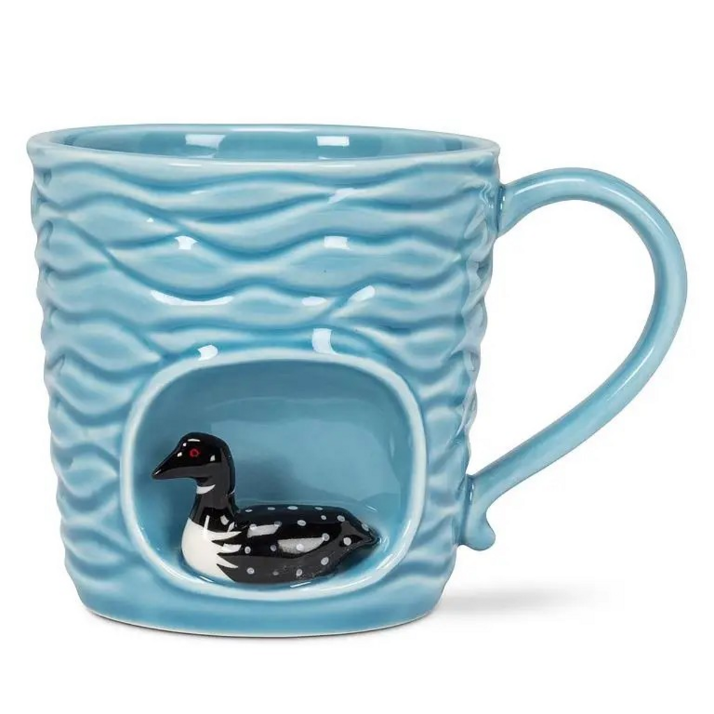 Wavy Mug with Loon-4"H(14oz)
