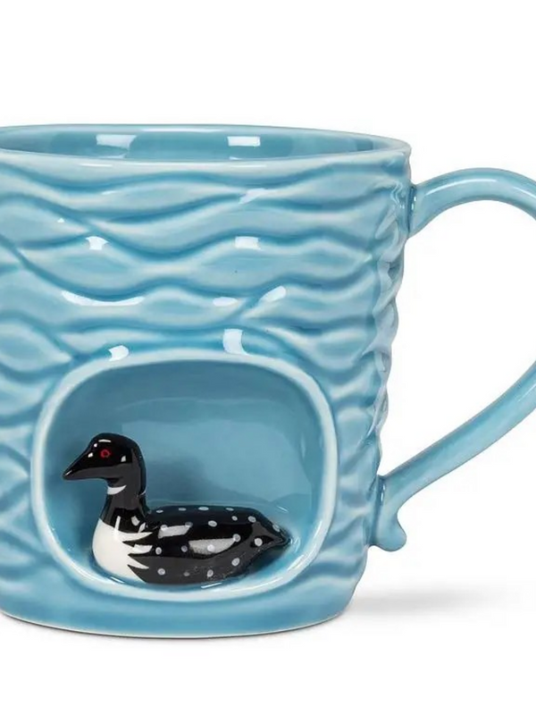 Wavy Mug with Loon-4"H(14oz)
