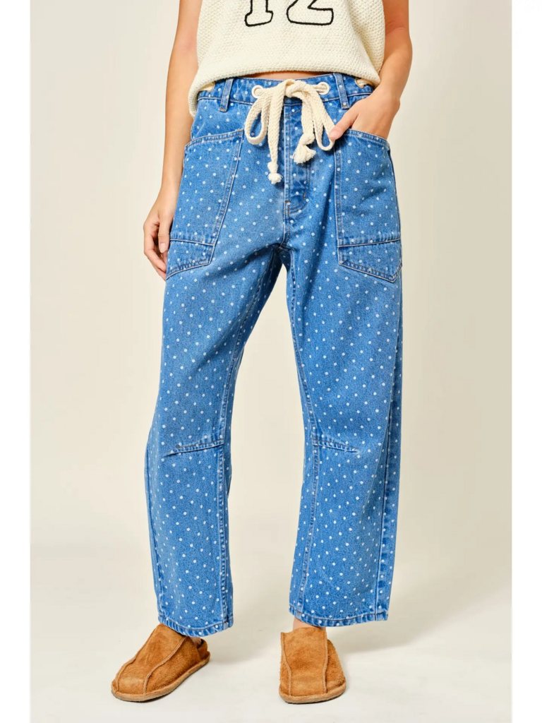 denim polka dot barrel pants