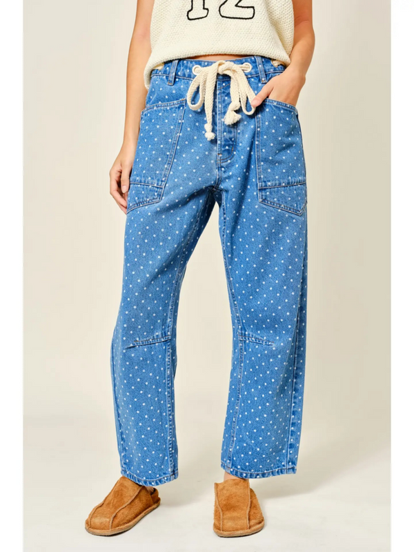 denim polka dot barrel pants