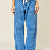 denim polka dot barrel pants