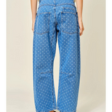 denim polka dot barrel pants