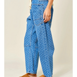 denim polka dot barrel pants