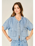 denim braided detail short sleeve cardigan
