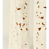 cream cut out embroidered straight leg pants