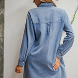 denim mineral washed embroidered mini dress