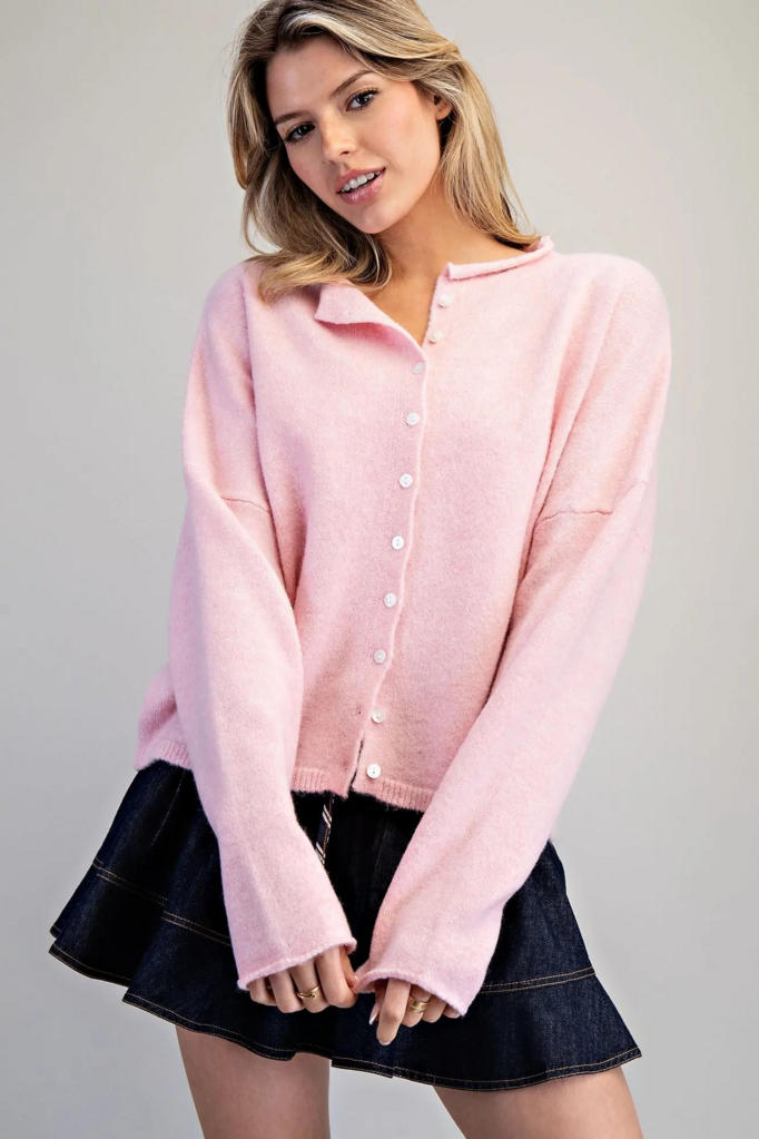 baby pink button down cardigan