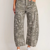 vintage army paisley printed barrel jeans