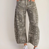 vintage army paisley printed barrel jeans