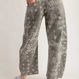 vintage army paisley printed barrel jeans