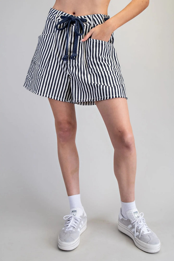 midnight striped rope belt shorts
