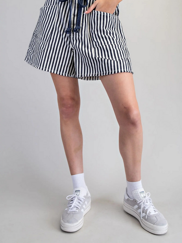 midnight striped rope belt shorts