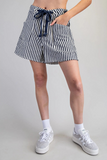 midnight striped rope belt shorts