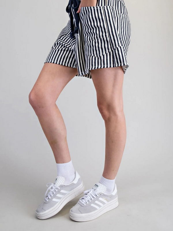 midnight striped rope belt shorts