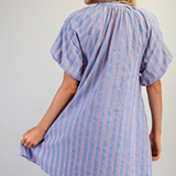 cobalt cherry V-neck striped puff sleeve mini dress