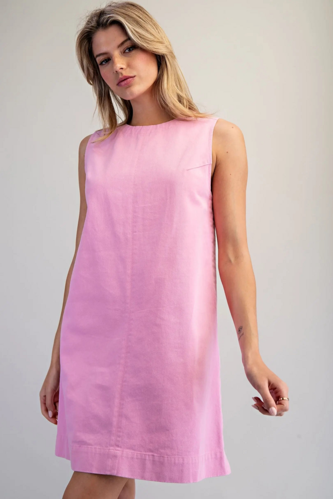 orchid pink sleeveless back zip mini dress