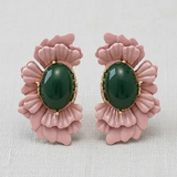 Retro Oval Glass Bead Flower Earrings