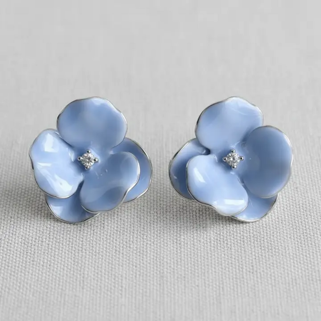Blue Floral Drop Earrings