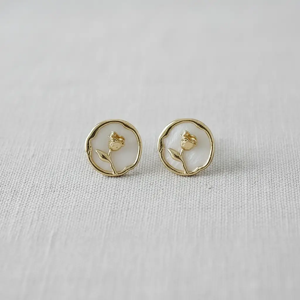 French Rose Pearl Stud Earrings
