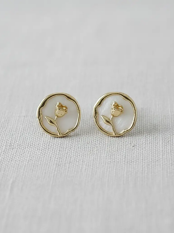 French Rose Pearl Stud Earrings