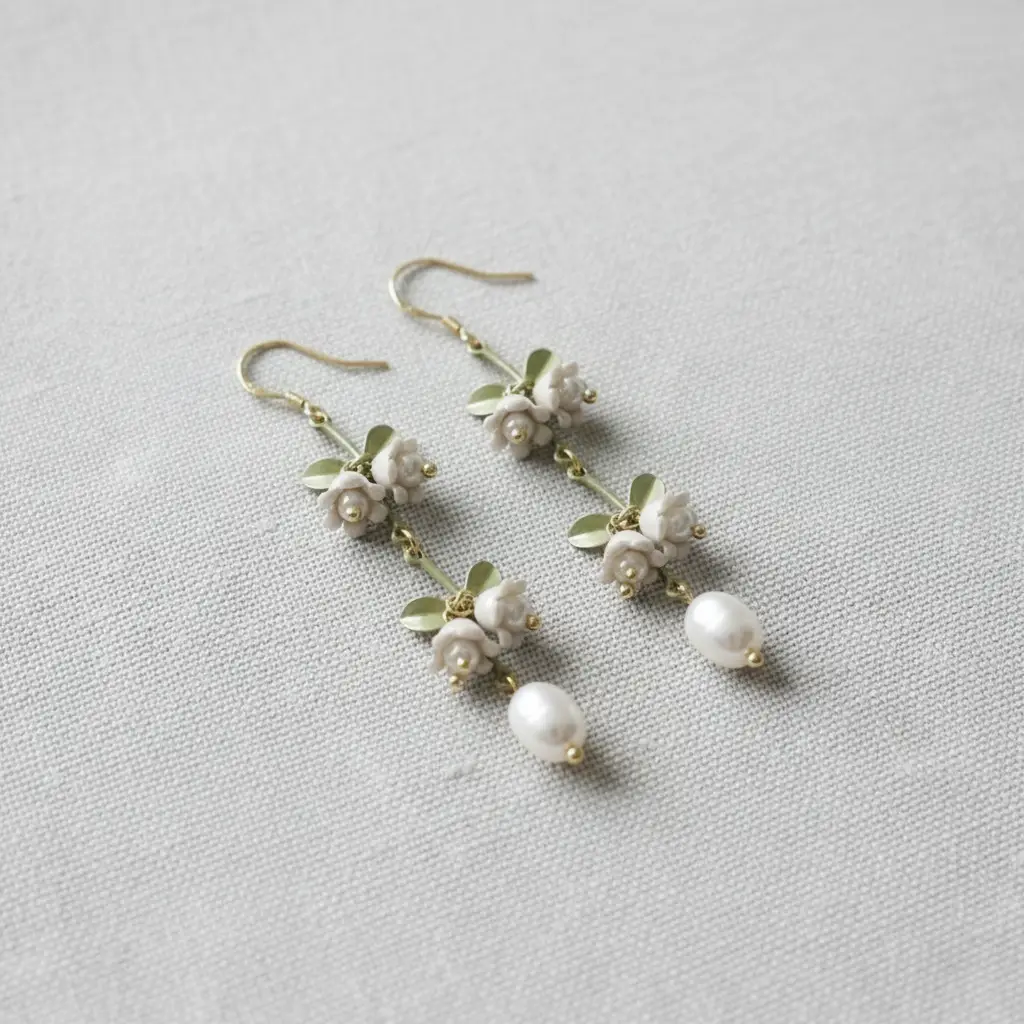 Lily of the Valley Pearl Drop Earrings style 2