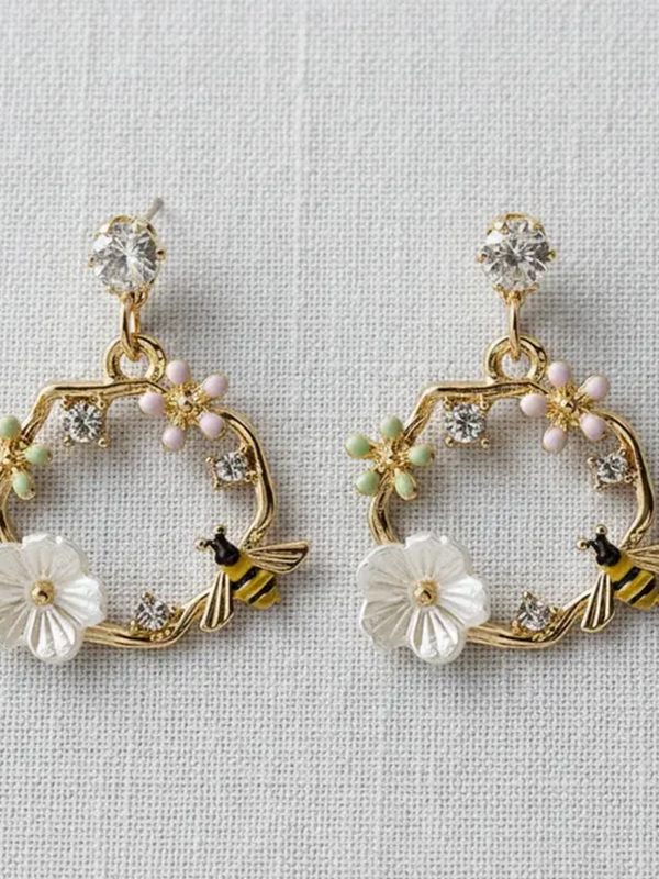 Bee and Floral Wreath Earrings