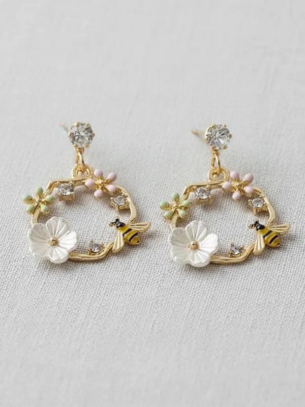 Bee and Floral Wreath Earrings