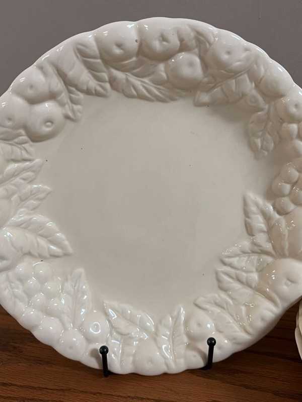 set of four white fruit border plates