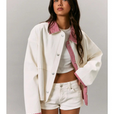 white and red gingham contrast jacket