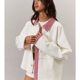 white and red gingham contrast jacket