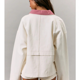 white and red gingham contrast jacket